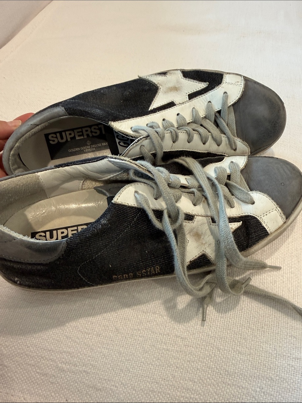 Golden Goose Men’s Black & White Superstar Sneakers with Gray Accents